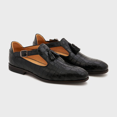 Bagh | Midnight Black Croco Leather