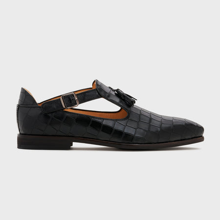Bagh | Midnight Black Croco Leather