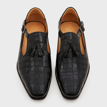 Bagh | Midnight Black Croco Leather