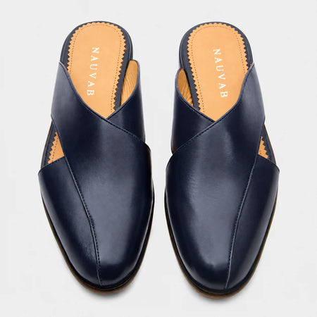 Classic Peshawari Slip | Navy Blue Leather