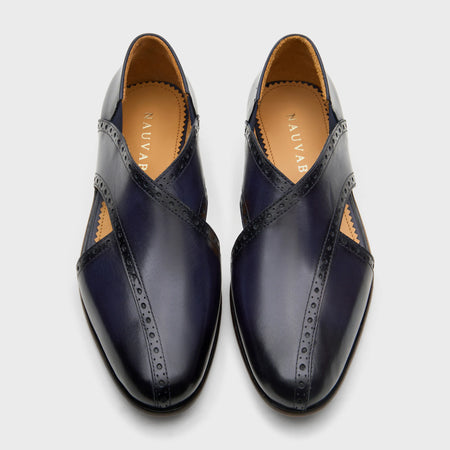 Classic Peshawari Brogue | Navy Blue Leather