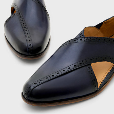 Classic Peshawari Brogue | Navy Blue Leather
