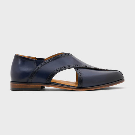 Classic Peshawari Brogue | Navy Blue Leather