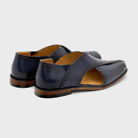 Classic Peshawari Brogue | Navy Blue Leather