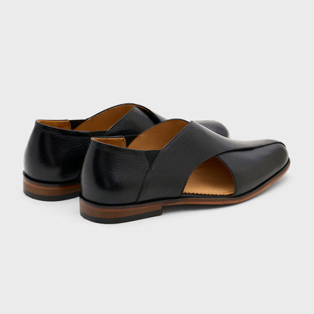 Classic Peshawari | Black Milled Leather
