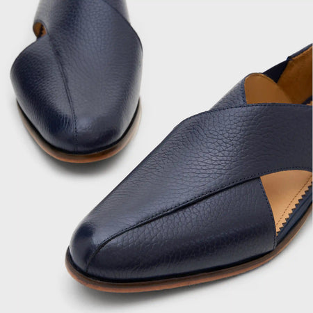 Classic Peshawari | Navy Blue Milled Leather