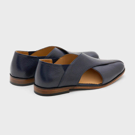 Classic Peshawari | Navy Blue Milled Leather