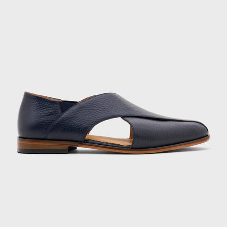 Classic Peshawari | Navy Blue Milled Leather