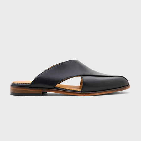 Classic Peshawari Slip | Black Leather