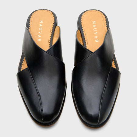 Classic Peshawari Slip | Black Leather