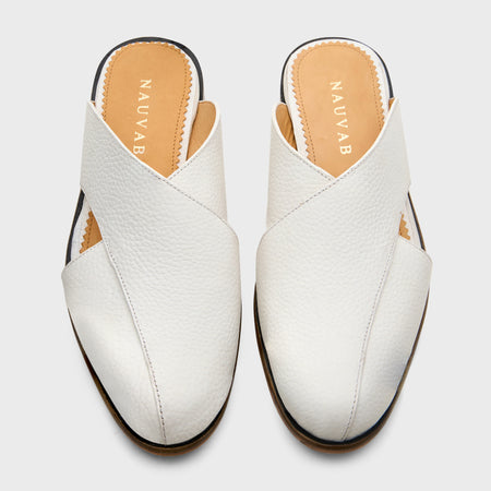 Classic Peshawari Slip | White Milled Leather