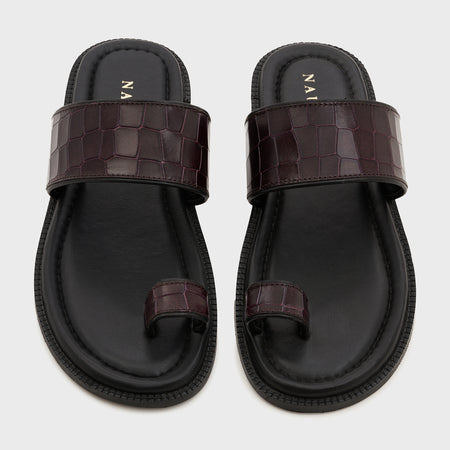 Naal Slippers | Deep Wine Croco Leather