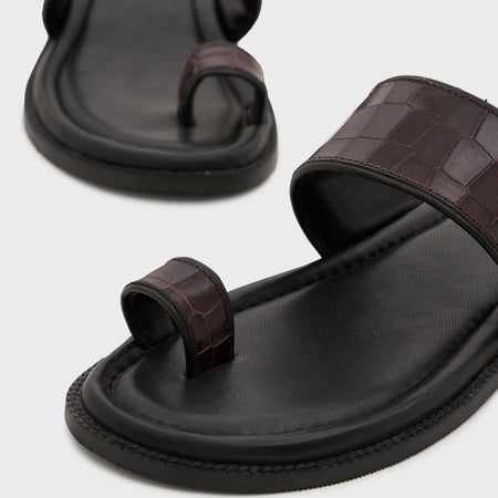 Naal Slippers | Deep Wine Croco Leather