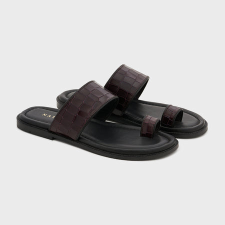 Naal Slippers | Deep Wine Croco Leather