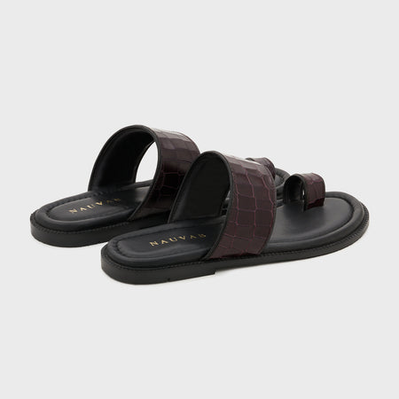 Naal Slippers | Deep Wine Croco Leather