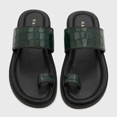 Naal Slippers | Forest Green Croco Leather