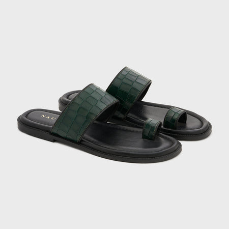 Naal Slippers | Forest Green Croco Leather