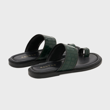 Naal Slippers | Forest Green Croco Leather