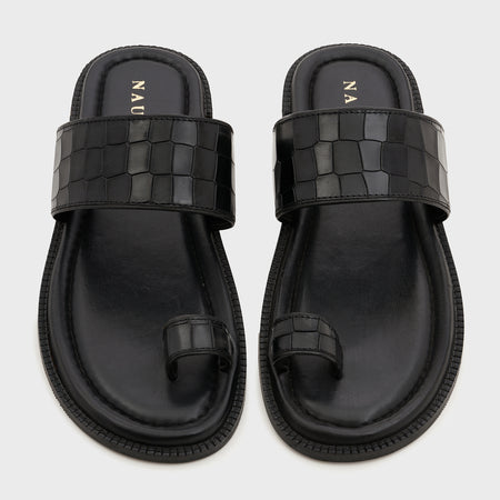 Naal Slippers | Midnight Black Croco Leather
