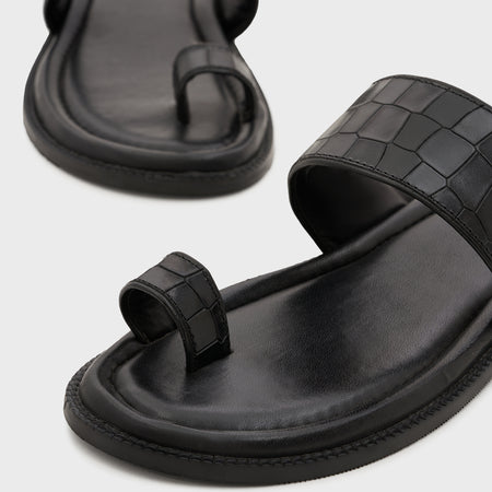 Naal Slippers | Midnight Black Croco Leather