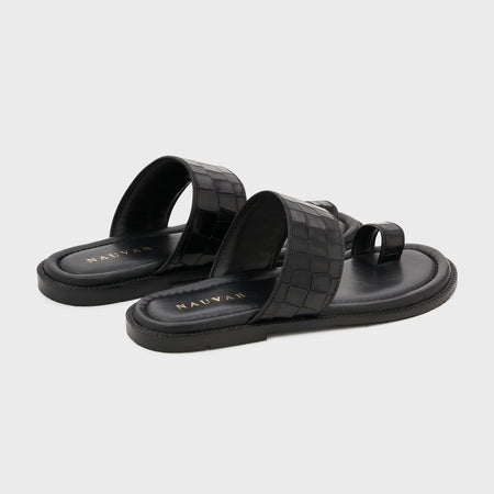 Naal Slippers | Midnight Black Croco Leather