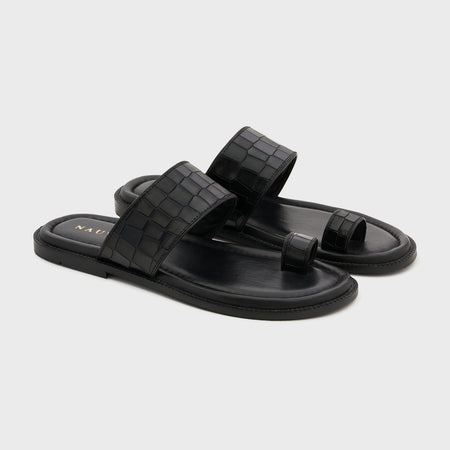 Naal Slippers | Midnight Black Croco Leather