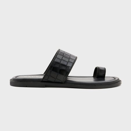 Naal Slippers | Midnight Black Croco Leather