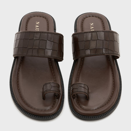 Naal Slippers | Wood Brown Croco Leather
