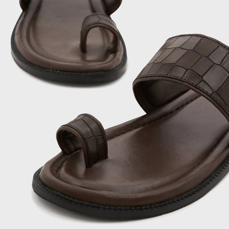 Naal Slippers | Wood Brown Croco Leather