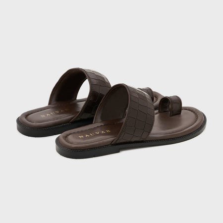 Naal Slippers | Wood Brown Croco Leather