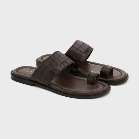 Naal Slippers | Wood Brown Croco Leather