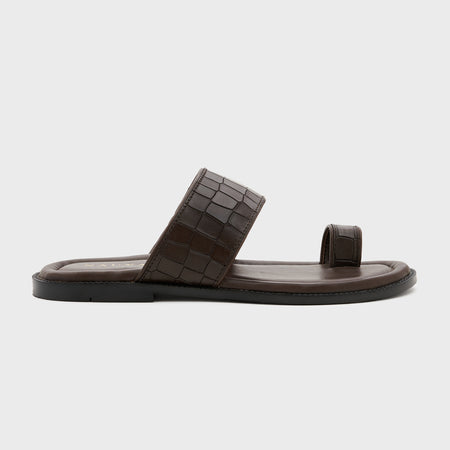 Naal Slippers | Wood Brown Croco Leather