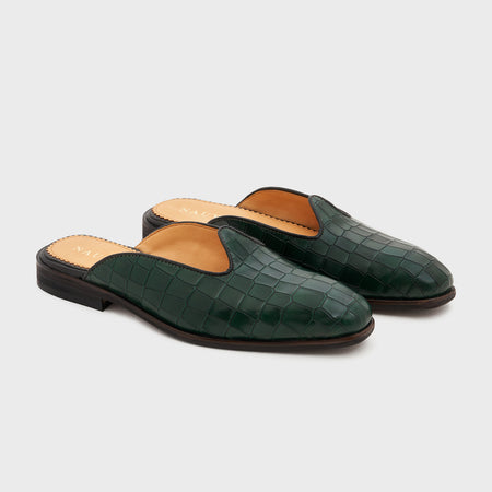 Nagra Slip | Forest Green Croco Leather