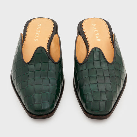 Nagra Slip | Forest Green Croco Leather