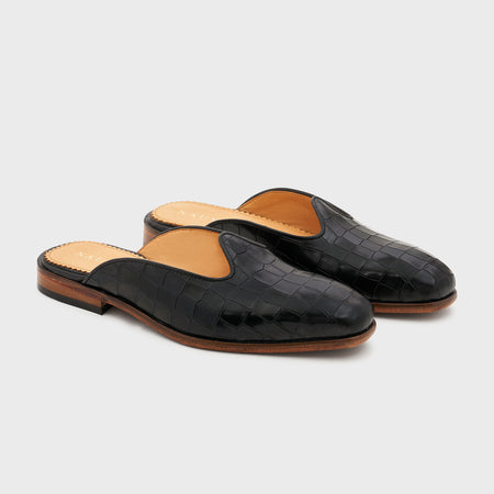 Nagra Slip | Midnight Black Croco Leather