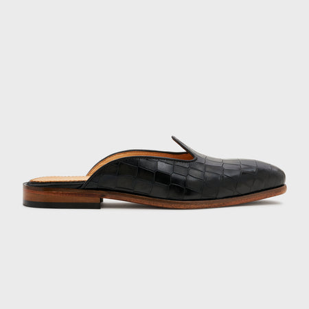 Nagra Slip | Midnight Black Croco Leather