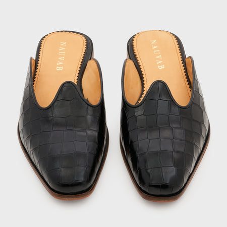 Nagra Slip | Midnight Black Croco Leather
