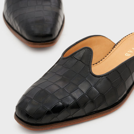 Nagra Slip | Midnight Black Croco Leather