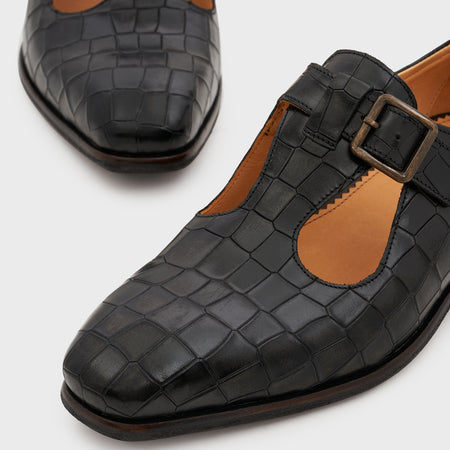 Nyaya | Midnight Black Croco Leather