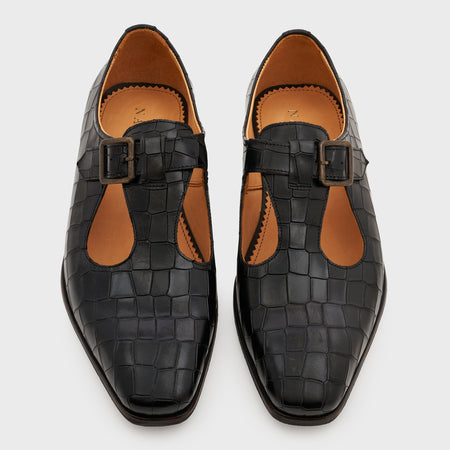 Nyaya | Midnight Black Croco Leather