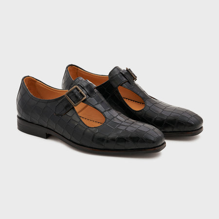 Nyaya | Midnight Black Croco Leather