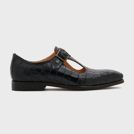 Nyaya | Midnight Black Croco Leather