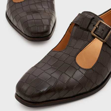 Nyaya | Wood Brown Croco Leather