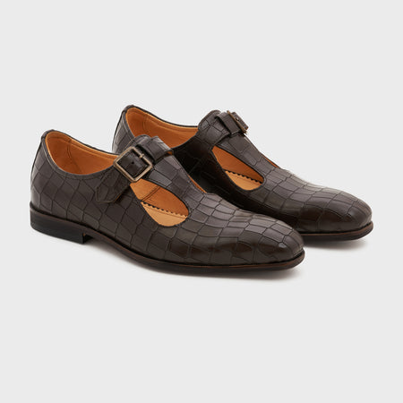Nyaya | Wood Brown Croco Leather