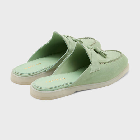 Nagra Mule Tassel | Canary Green Suede