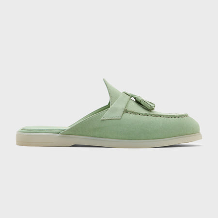 Nagra Mule Tassel | Canary Green Suede
