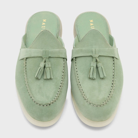 Nagra Mule Tassel | Canary Green Suede
