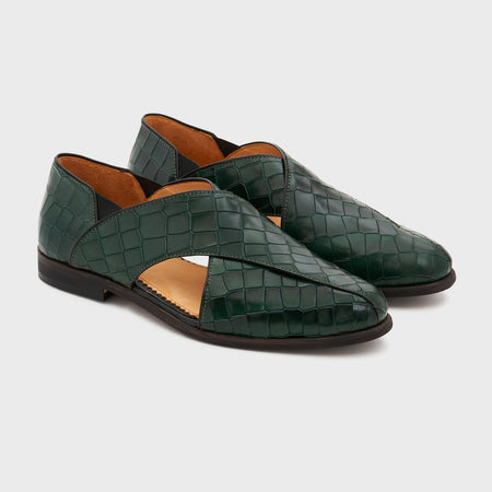 Peshauri 2.0 | Forest Green Croco Leather