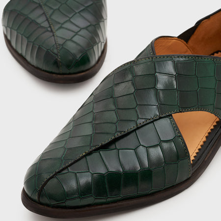 Peshauri 2.0 | Forest Green Croco Leather