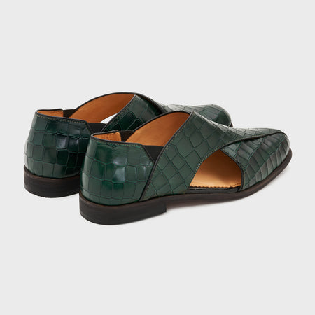 Peshauri 2.0 | Forest Green Croco Leather